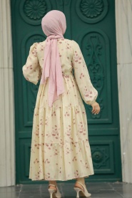 Neva Style - Desenli Gül Kurusu Tesettür Elbise 13130GK - Thumbnail