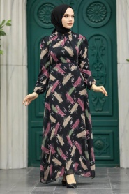 Neva Style - Desenli Gül Kurusu Tesettür Elbise 27930GK - Thumbnail