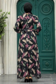 Neva Style - Desenli Gül Kurusu Tesettür Elbise 27930GK - Thumbnail