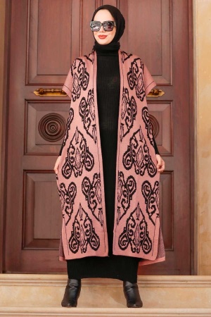 Neva Style - Desenli Gül Kurusu Tesettür Triko İkili Takım 3178GK - 1