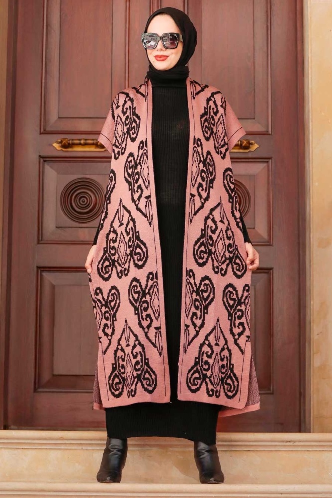 Neva Style - Desenli Gül Kurusu Tesettür Triko İkili Takım 3178GK - 1