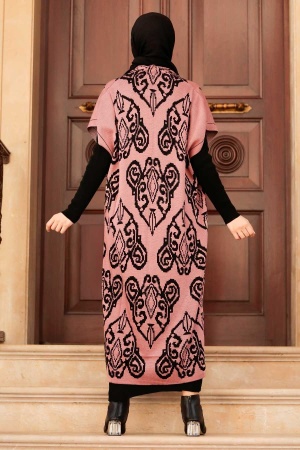 Neva Style - Desenli Gül Kurusu Tesettür Triko İkili Takım 3178GK - 2