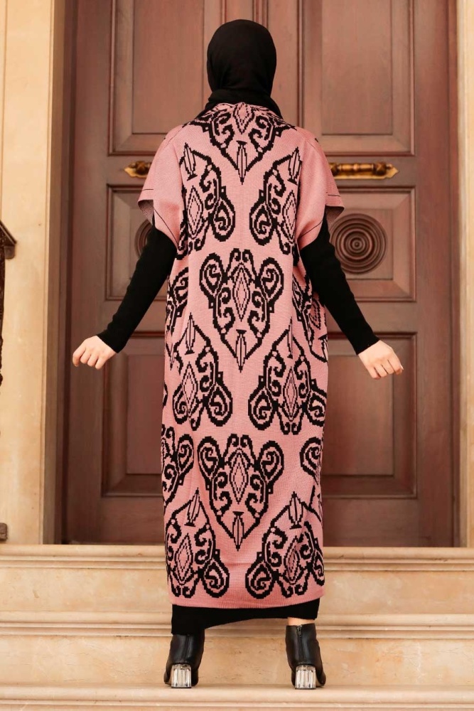 Neva Style - Desenli Gül Kurusu Tesettür Triko İkili Takım 3178GK - 2