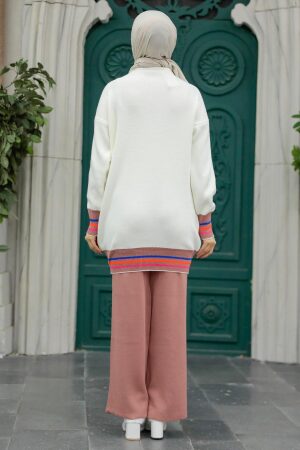  Desenli Gül Kurusu Tesettür Triko İkili Takım 6399GK - 3