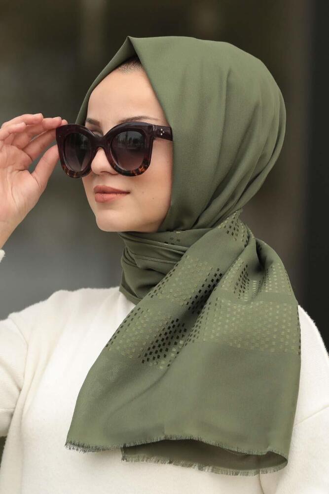 Neva Style - Desenli Haki Şal 7505HK - 1