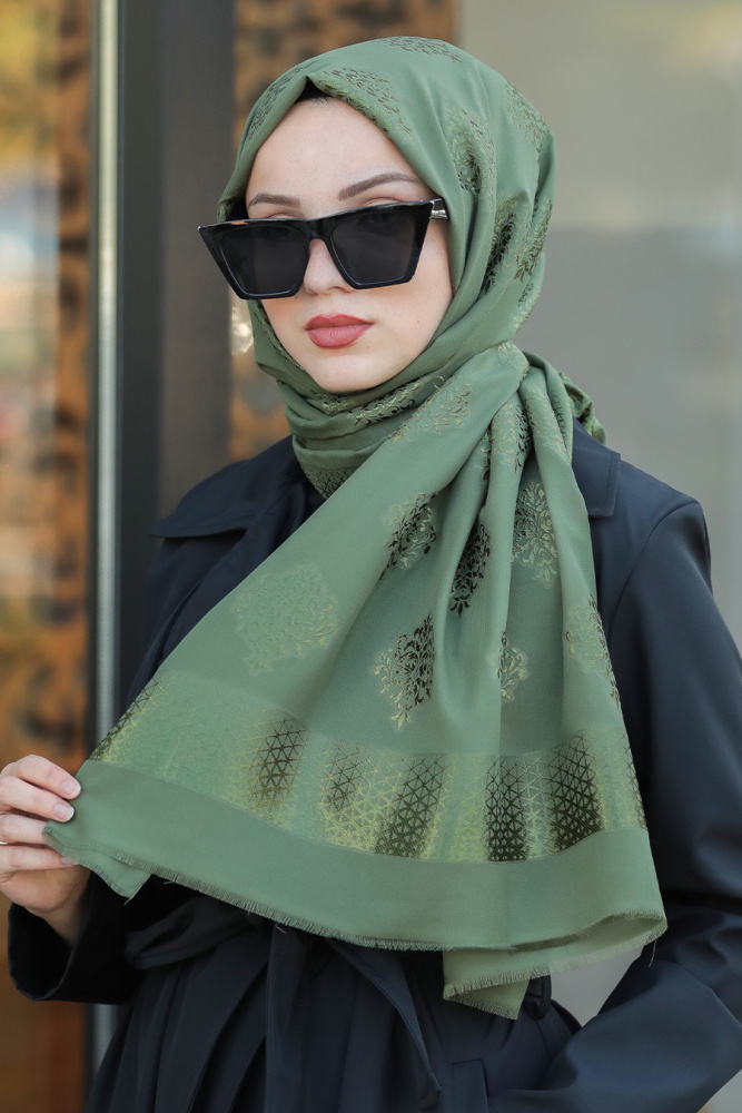  Desenli Haki Şal 7531HK - NEVA STYLE SALLAR