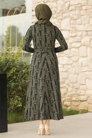 Neva Style - Desenli Haki Tesettür Elbise 1172HK - Thumbnail