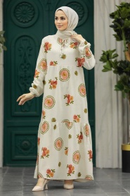 Neva Style - Desenli Haki Tesettür Elbise 17512HK - Thumbnail