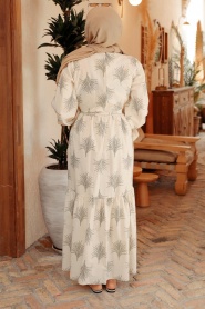 Neva Style - Desenli Haki Tesettür Elbise 22141HK - Thumbnail