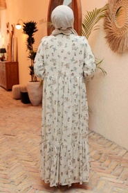 Neva Style - Desenli Haki Tesettür Elbise 2315HK - Thumbnail