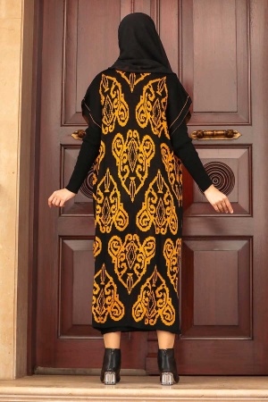 Neva Style - Desenli Hardal Tesettür Triko İkili Takım 3178HR - 2