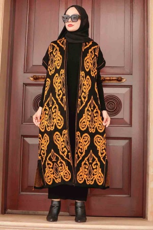 Neva Style - Desenli Hardal Tesettür Triko İkili Takım 3178HR - 1
