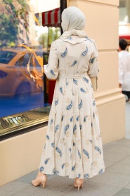 Neva Style - Desenli İndigo Mavisi Tesettür Elbise 10302IM - Thumbnail