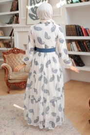 Neva Style - Desenli İndigo Mavisi Tesettür Elbise 1228IM - Thumbnail
