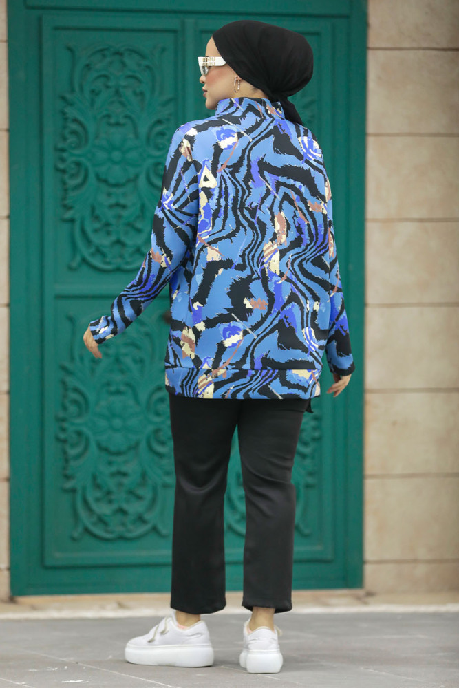 Neva Style - Desenli İndigo Mavisi Tesettür İkili Takım 7115IM - 3