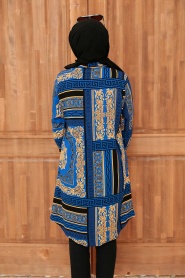 Neva Style - Desenli İndigo Mavisi Tesettür Tunik 11538IM - Thumbnail
