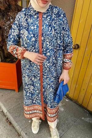 Neva Style - Desenli İndigo Mavisi Tesettür Tunik 92830IM - 2