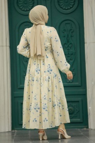 Neva Style - Desenli İndigo Mavisi Tesettür Elbise 13130IM - Thumbnail