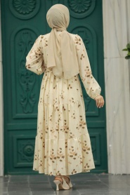 Neva Style - Desenli Kahverengi Tesettür Elbise 13130KH - Thumbnail