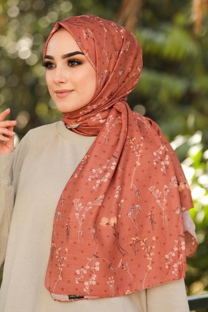 Neva Style - Desenli Kiremit Şal 7543KRMT - 1