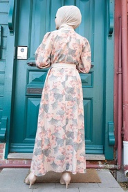 Neva Style - Desenli Kiremit Tesettür Elbise 12340KRMT - Thumbnail