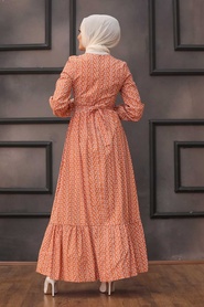 Neva Style - Desenli Kiremit Tesettür Elbise 28480KRMT - Thumbnail