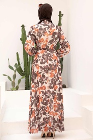 Neva Style - Desenli Kiremit Tesettür Elbise 2925KRMT - Thumbnail