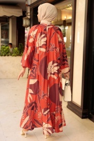 Neva Style - Desenli Kiremit Tesettür Elbise 34610KRMT - Thumbnail