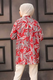 Neva Style - Desenli Kırmızı Tesettür Tunik 2732K - Thumbnail