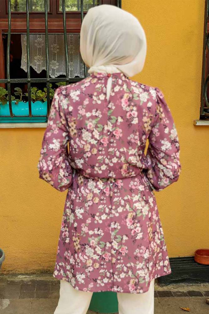  Desenli Koyu Gül Kurusu Tesettür Tunik 5635KGK - 2