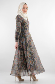 Neva Style - Desenli Lacivert Elbise 7032L - Thumbnail