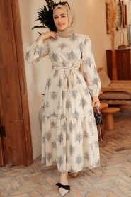 Neva Style - Desenli Lacivert Tesettür Elbise 22141L - Thumbnail