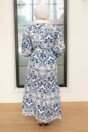 Neva Style - Desenli Lacivert Tesettür Elbise 23071L - 3