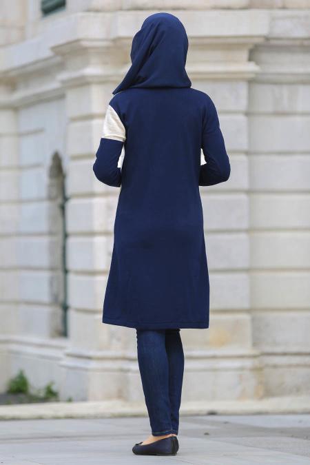Neva Style - Desenli Lacivert Tesettür Triko 15081L - 2