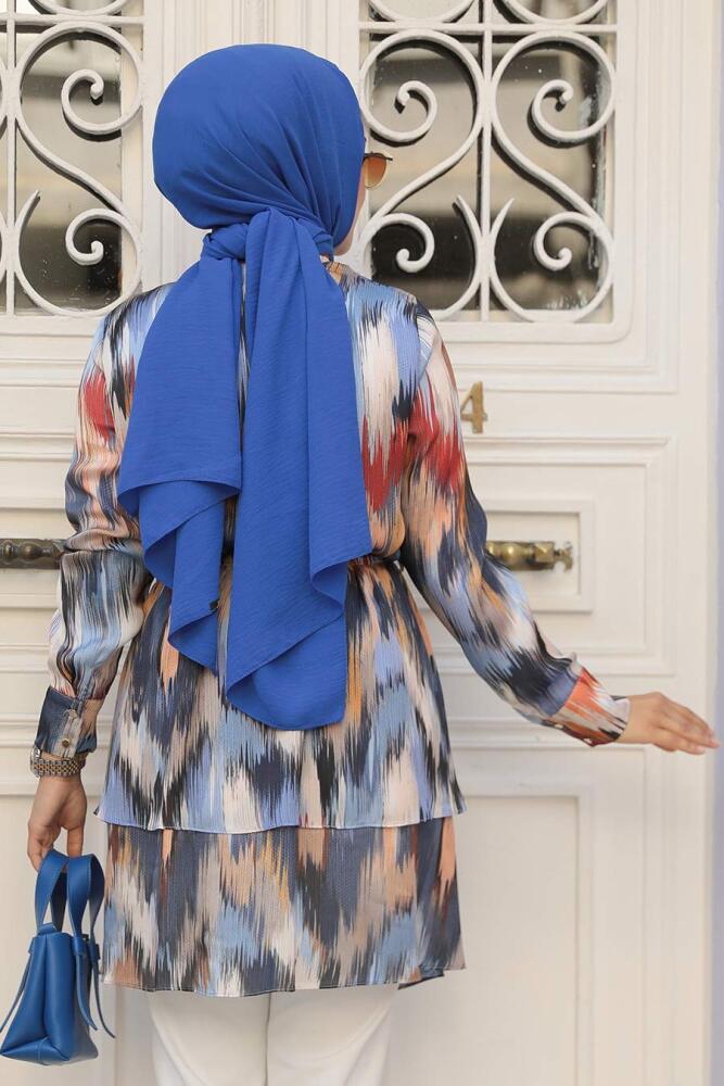  Desenli Lacivert Tesettür Tunik 21066L - 3