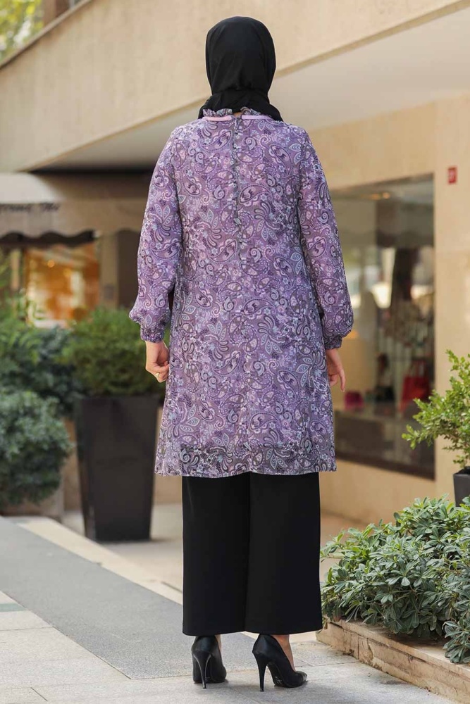 Neva Style - Desenli Lila Tesettür Tunik 30260LILA - 2