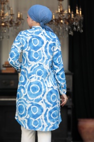 Neva Style - Desenli Mavi Tesettür Tunik 25017M - Thumbnail