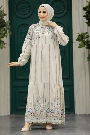 Neva Style - Desenli Mint Tesettür Elbise 17513MINT - 2