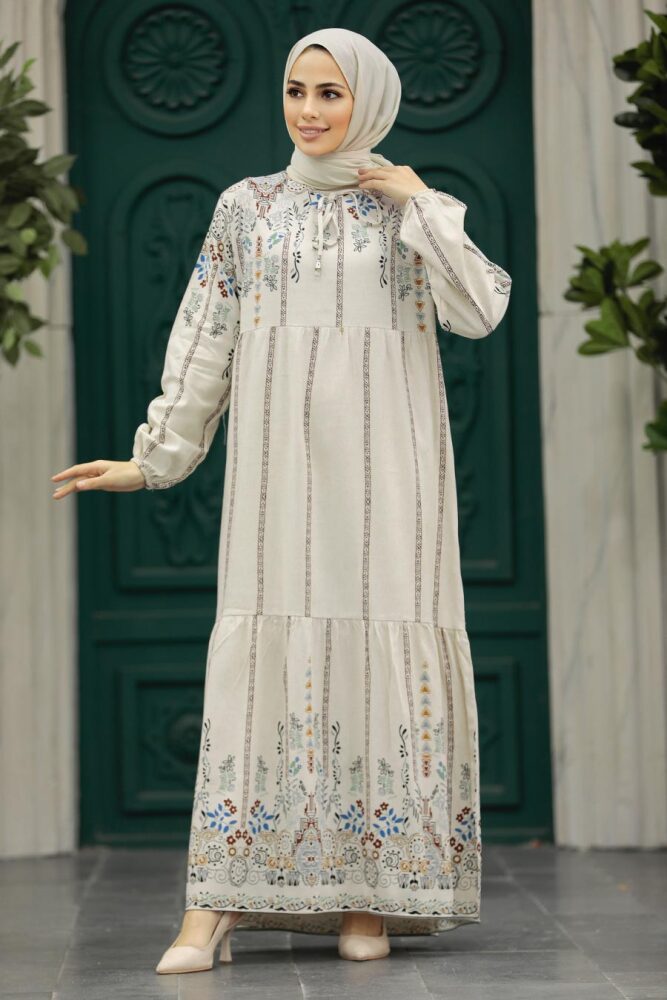 Neva Style - Desenli Mint Tesettür Elbise 17513MINT - 2