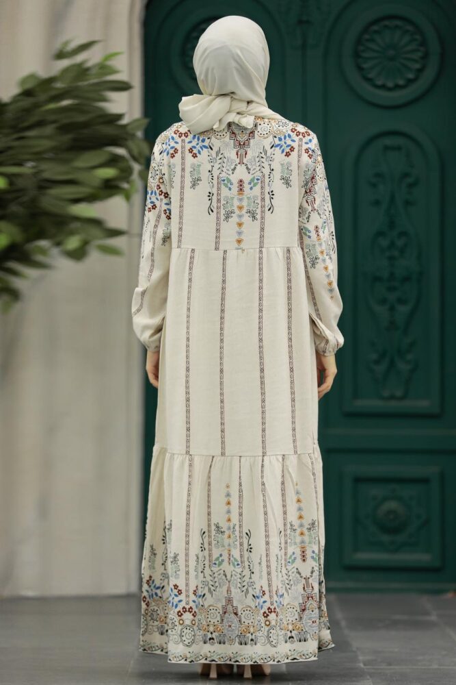 Neva Style - Desenli Mint Tesettür Elbise 17513MINT - 3