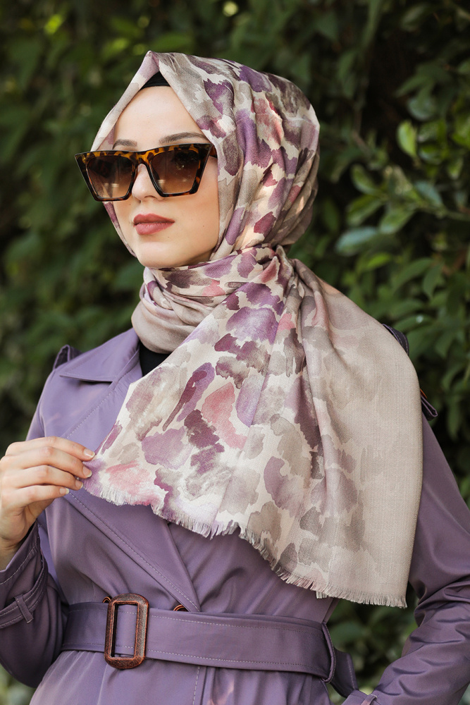 Neva Style - Desenli Mor Şal 7542MOR - 1