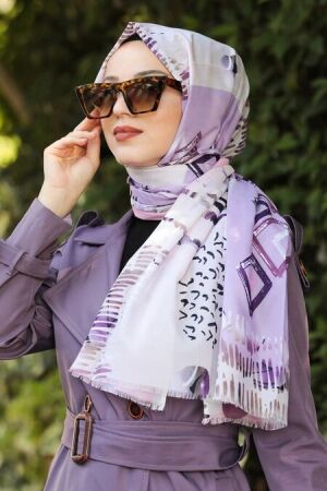  Desenli Mor Şal 7553MOR - 1