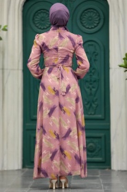 Neva Style - Desenli Mor Tesettür Elbise 27930MOR - Thumbnail