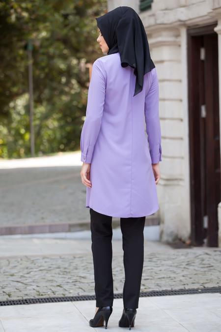 Neva Style - Desenli Mor Tesettür Tunik 3028MOR - 3