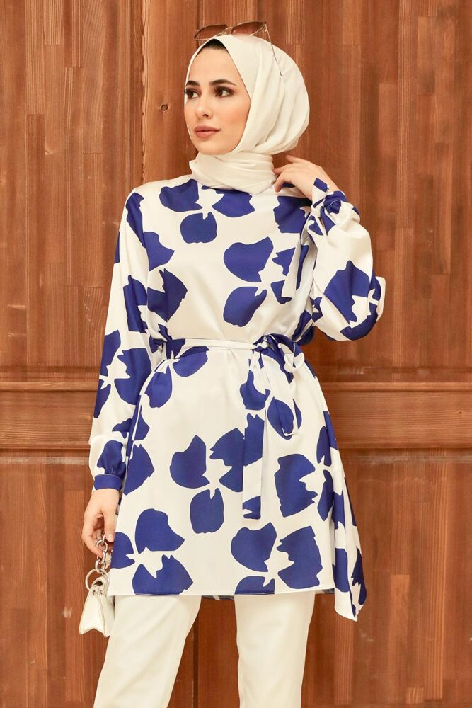 Neva Style - Desenli Morcivert Tesettür Tunik 5650MRC - 3