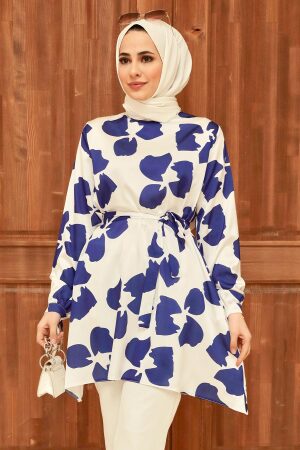 Neva Style - Desenli Morcivert Tesettür Tunik 5650MRC - 1