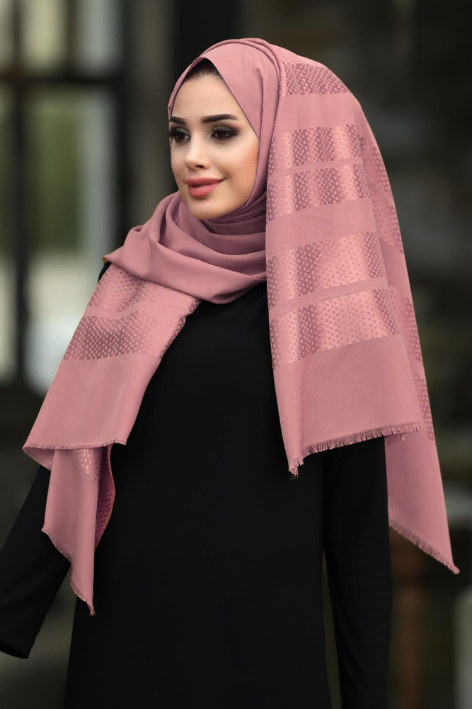 Neva Style - Desenli Pembe Şal 7505P - 1
