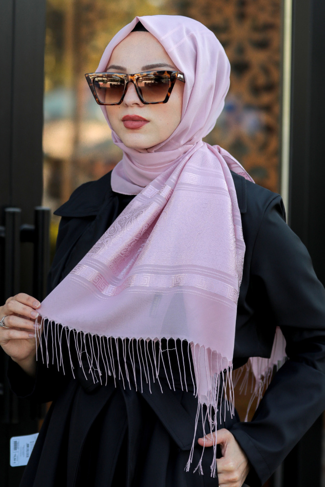 Neva Style - Desenli Pembe Şal 7545P - 1