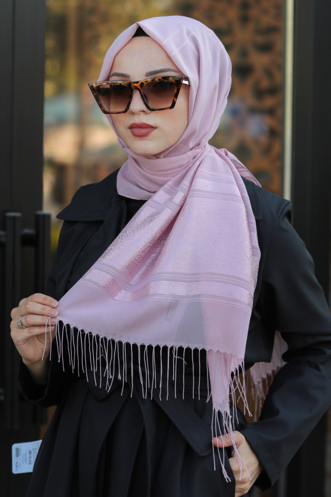 Neva Style - Desenli Pembe Şal 7545P - 2