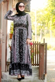 Neva Style - Desenli Pudra Tesettür Elbise 10373PD - Thumbnail